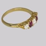 Victorian Ruby Diamond Five Stone Gold Ring