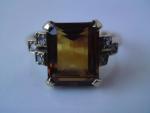 Art Deco Yellow Gold Emerald Citrine & Diamond Ring