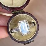 Emerald Moissanite Three Stone Engagement Ring