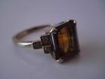 Art Deco Yellow Gold Emerald Citrine & Diamond Ring