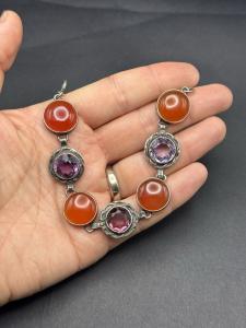 Scottish Silver Amethyst Carnelian Vintage Bracelet
