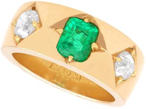 Emerald and Diamond 18ct Gold Antique Ring