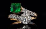 Colombian Emerald Toi et Moi Diamond Ring