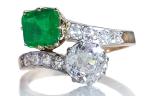 Colombian Emerald Toi et Moi Diamond Ring