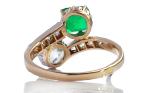 Colombian Emerald Toi et Moi Diamond Ring