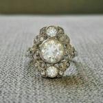 Art Deco 3.02Ct Diamond Engagement Ring 14K White Gold