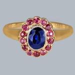 Victorian Sapphire Ruby Cluster Ring in Gold