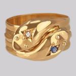Antique 18ct Gold Double Snake Ring with Diamonds