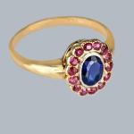 Victorian Sapphire Ruby Cluster Ring in Gold