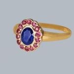Victorian Sapphire Ruby Cluster Ring in Gold
