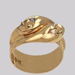 Antique 18ct Gold Double Snake Ring with Diamonds