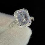 Emerald Cut Moissanite Halo Engagement Ring 14K White Gold