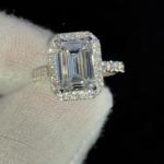Emerald Cut Moissanite Halo Engagement Ring 14K White Gold
