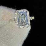 Emerald Cut Moissanite Halo Engagement Ring 14K White Gold
