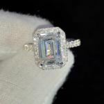 Emerald Cut Moissanite Halo Engagement Ring 14K White Gold