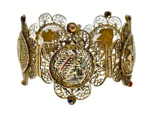 Art Deco Egyptian Revival Enamel Filigree Bracelet