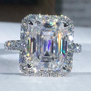 Emerald Cut Moissanite Halo Engagement Ring in Gold