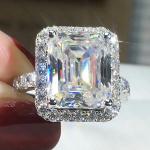 Emerald Cut Moissanite Halo Engagement Ring in Gold