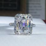 Emerald Cut Moissanite Halo Engagement Ring in Gold