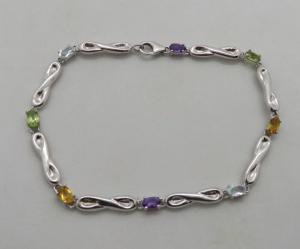 Art Deco Multicoloured Gemstone Silver Bracelet