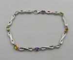 Art Deco Multicoloured Gemstone Silver Bracelet