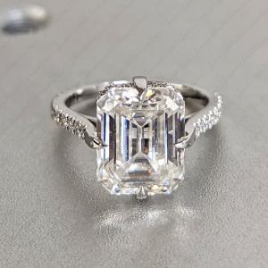 Emerald Cut Moissanite Hidden Halo Engagement Ring