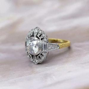 Art Deco Diamond Engagement Ring in 14k White Gold