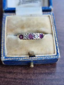 Vintage Ruby and Diamond Gold Ring with Hallmarks