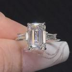 Emerald Cut Moissanite Three Stone Engagement Ring