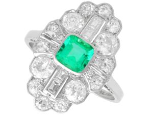 Art Deco Emerald and Diamond Platinum Ring