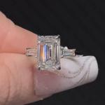 Emerald Cut Moissanite Three Stone Engagement Ring