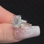 Emerald Cut Moissanite Three Stone Engagement Ring
