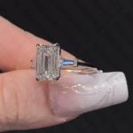 Emerald Cut Moissanite Three Stone Engagement Ring