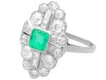Art Deco Emerald and Diamond Platinum Ring