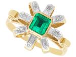 1925 Antique 15ct Gold Emerald Diamond Ring