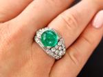 Vintage 1935 Platinum Emerald and Diamond Cocktail Ring