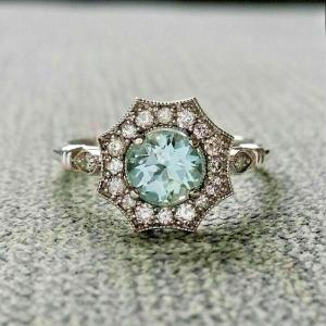 Vintage Aquamarine and Diamond Engagement Ring