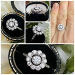 2 Ct Round Cut Diamond Antique Daisy Ring 14K White Gold