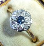 Art Deco 18ct Gold Sapphire and Diamond Star Ring