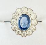 Vintage Platinum Cluster Ring with Blue Sapphire and Diamond