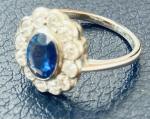 Vintage Platinum Cluster Ring with Blue Sapphire and Diamond