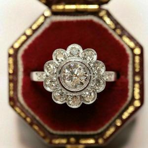 2Ct Round Cut Diamond Vintage Flower Engagement Ring