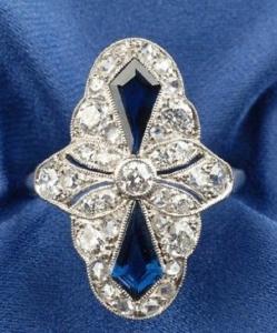 Art Deco Sapphire Vintage Engagement Ring in Silver