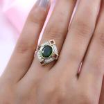 Oval Cut Green Emerald Halo Engagement Ring