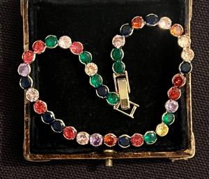 Multicolor Gemstone Vintage Bracelet in Gold Plating