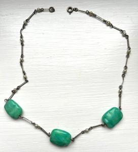 Turquoise Stone Antique Necklace with Seed Pearls