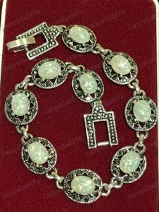 Art Deco Opalite & Marcasite Silver Bracelet