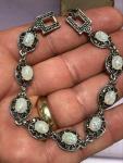 Art Deco Opalite & Marcasite Silver Bracelet