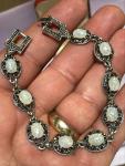 Art Deco Opalite & Marcasite Silver Bracelet