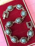 Art Deco Faux Blue Opal & Marcasite Bracelet